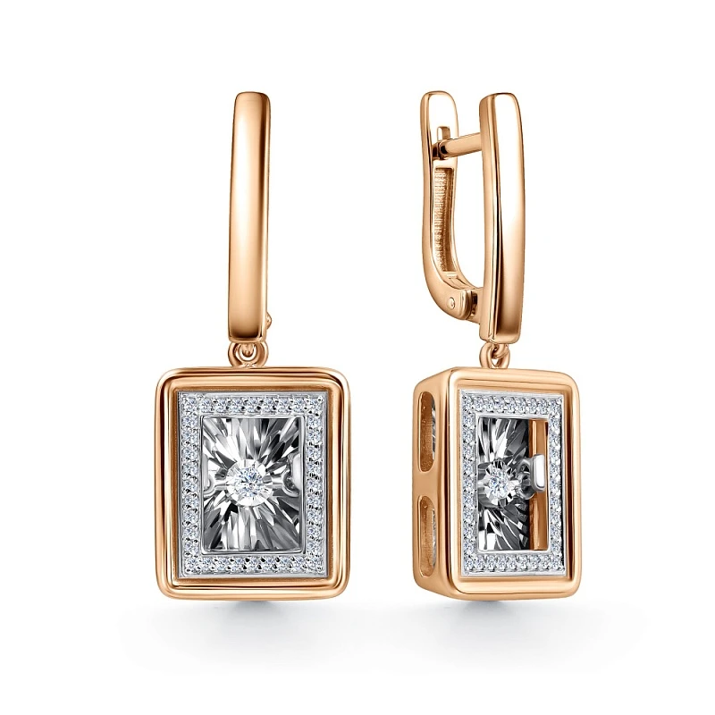 Серьги  из комбинированного золота с природным бриллиантом