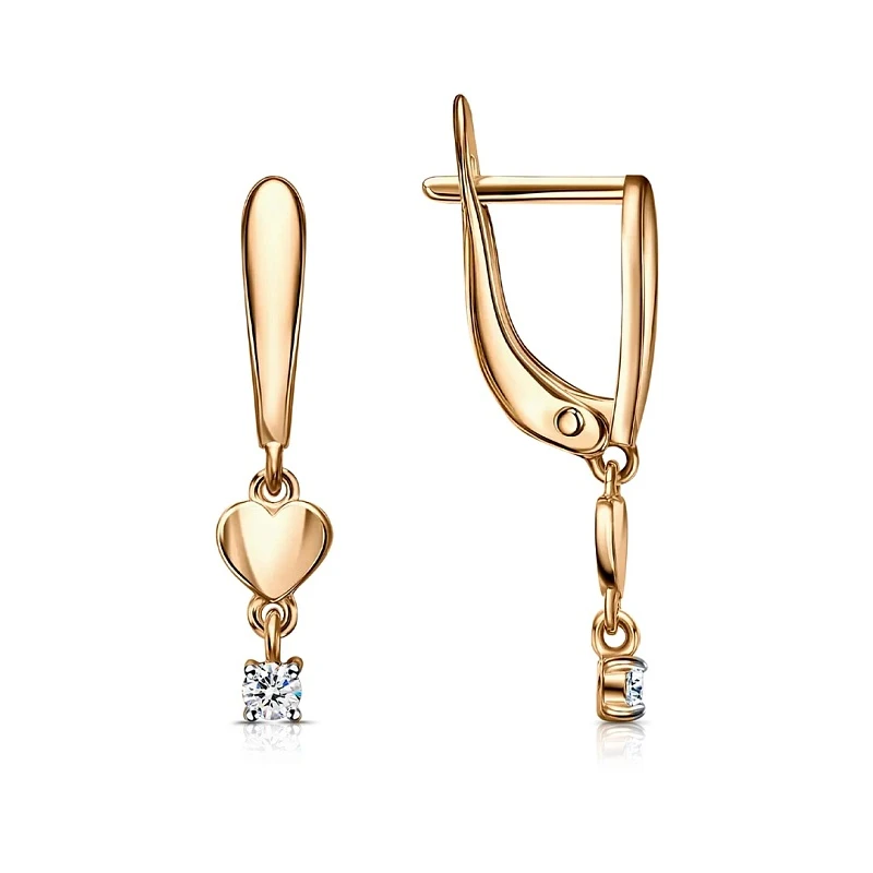 Серьги  из красного золота с фианитом