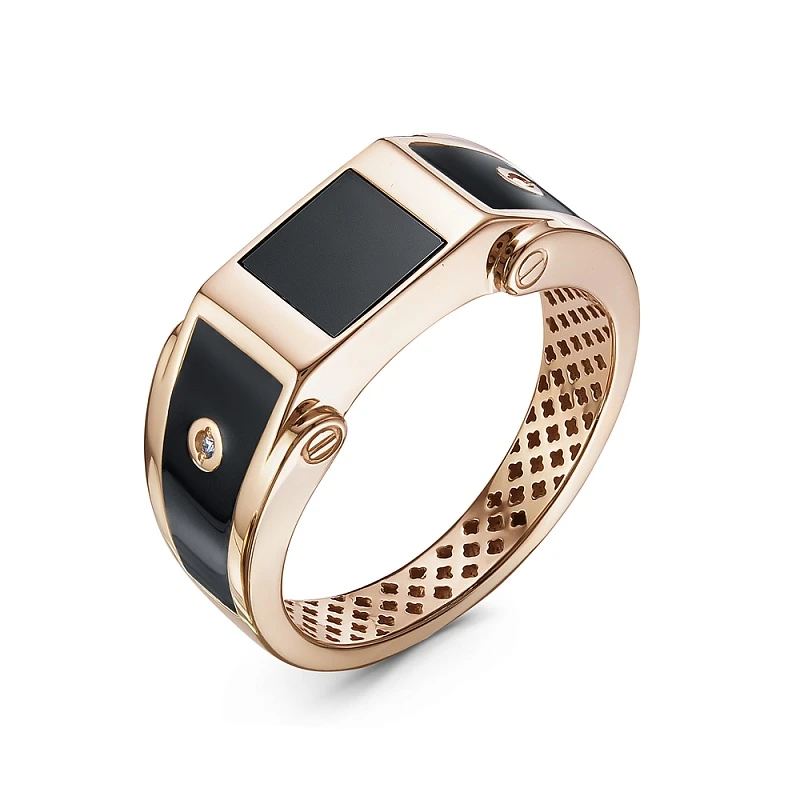 Кольцо  из красного золота с ониксом