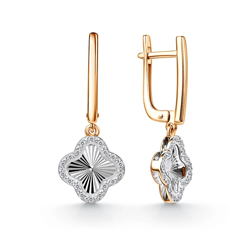 Серьги  из красного золота с природным бриллиантом