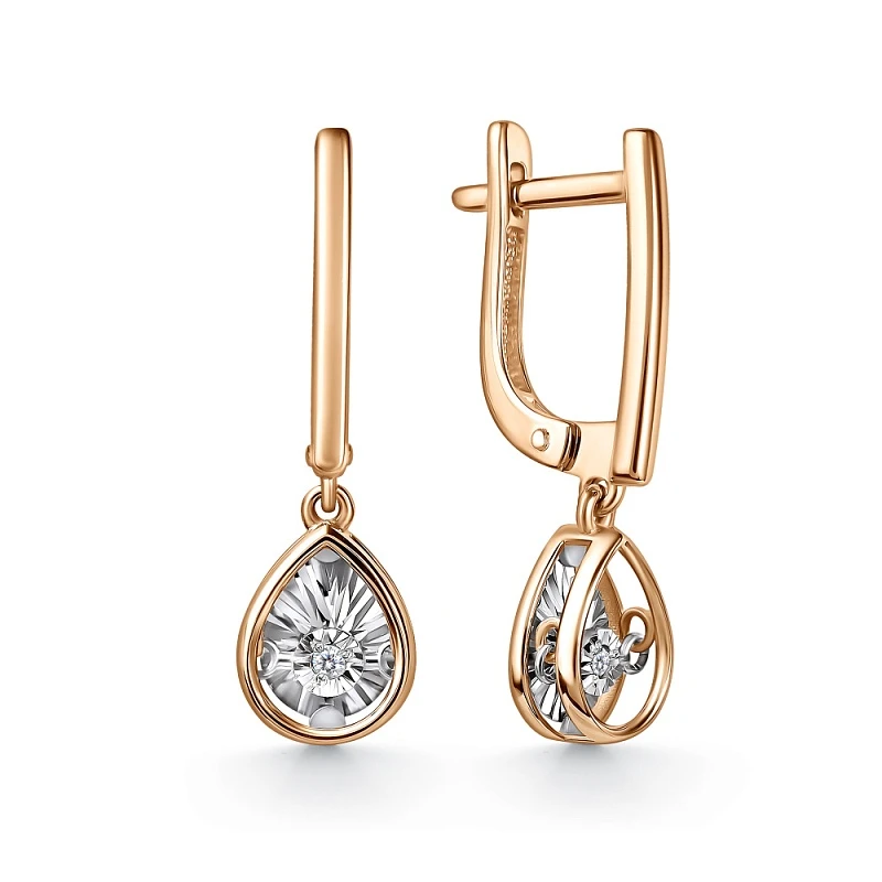 Серьги  из комбинированного золота с природным бриллиантом