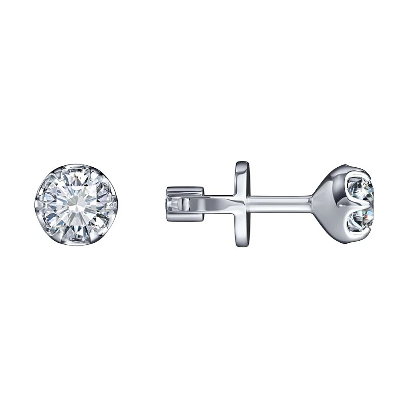 Серьги  из белого золота с природным бриллиантом