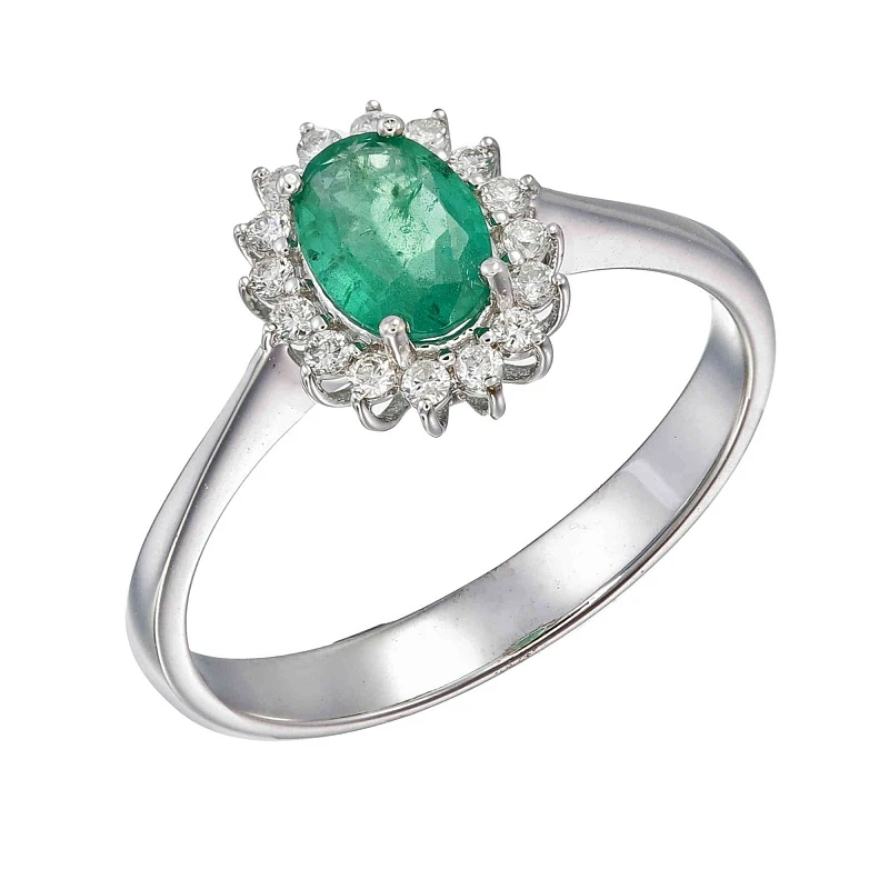 Кольцо  из белого золота с изумрудом
