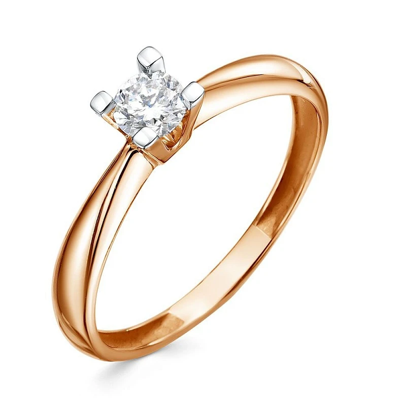 Кольцо  из красного золота с выращенным бриллиантом