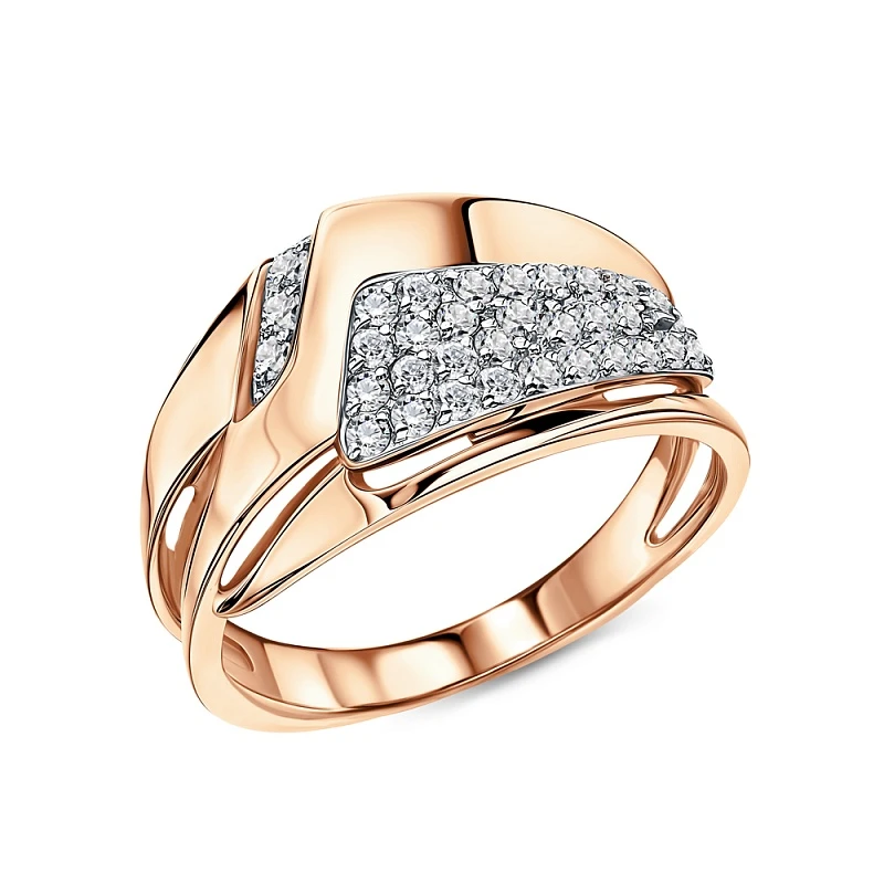 Кольцо  из красного золота с фианитом