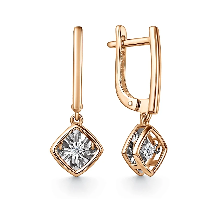 Серьги  из красного золота с природным бриллиантом