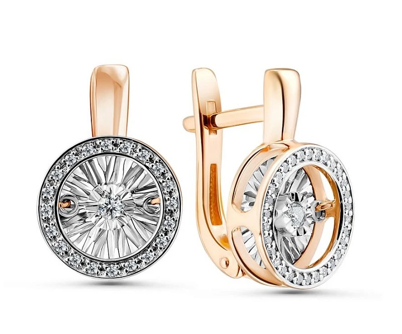 Серьги  из комбинированного золота с природным бриллиантом