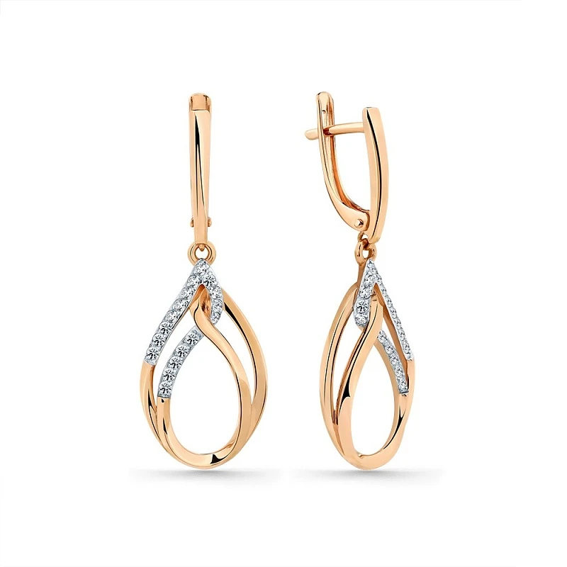 Серьги  из красного золота с фианитом