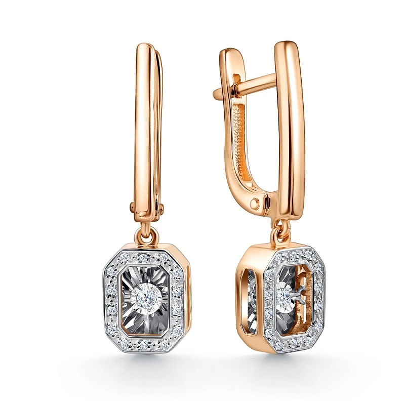 Серьги  из комбинированного золота с природным бриллиантом