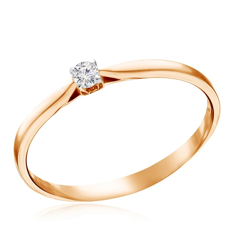 Кольцо  из красного золота с природным бриллиантом