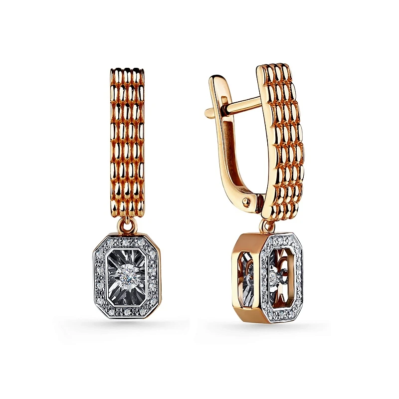 Серьги  из красного золота с бриллиантом