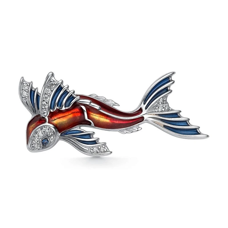 Брошь  серебряная с фианитом