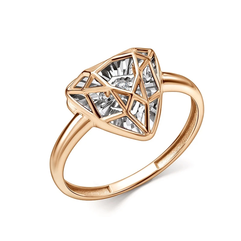 Кольцо  из комбинированного золота с природным бриллиантом