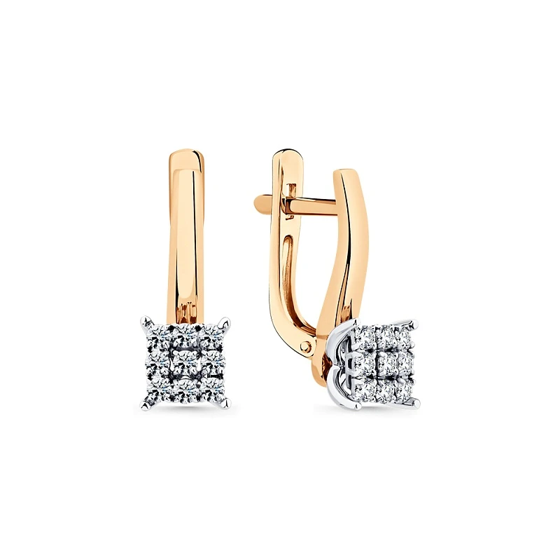 Серьги  из красного золота с природным бриллиантом