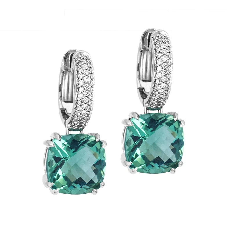 Серьги  из белого золота с празиолитом