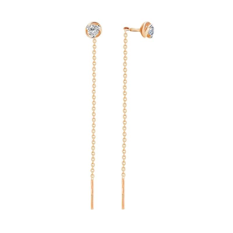 Серьги  из красного золота с фианитом