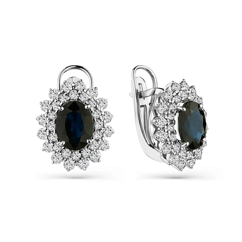 Серьги  из белого золота с сапфиром