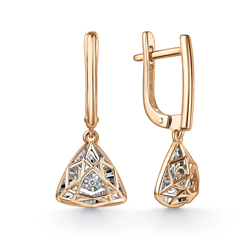 Серьги  из комбинированного золота с природным бриллиантом