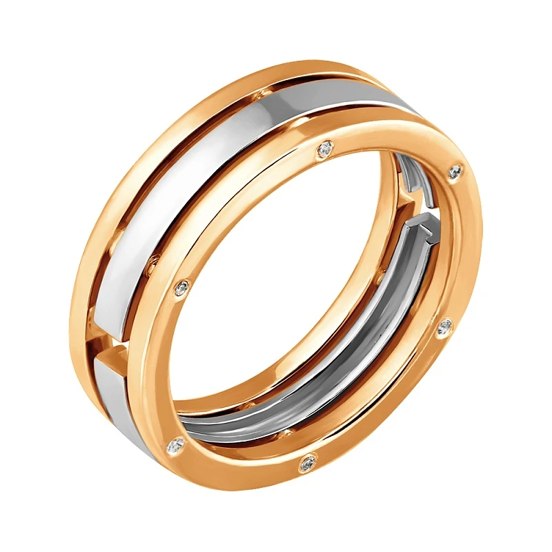 Кольцо  из комбинированного золота с природным бриллиантом