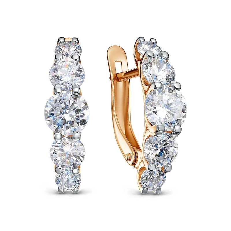 Серьги  из красного золота с выращенным бриллиантом