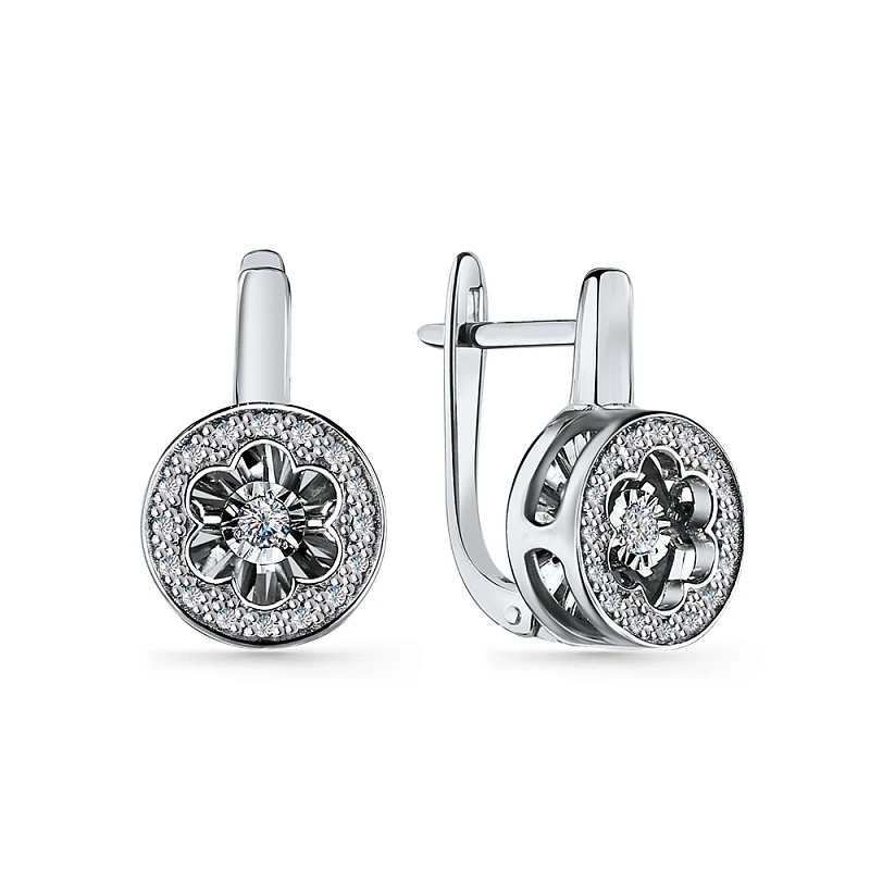 Серьги  из белого золота с природным бриллиантом