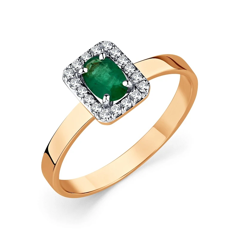 Кольцо  из красного золота с изумрудом