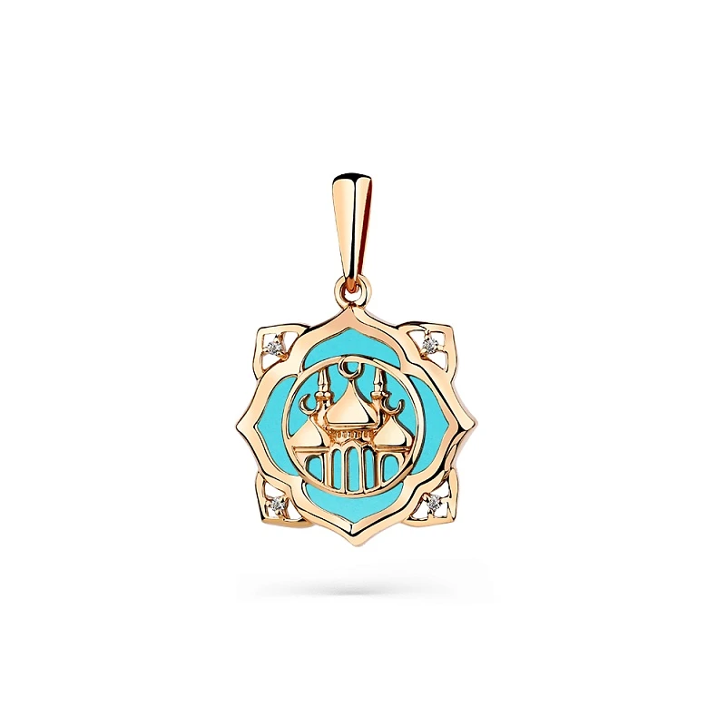 Подвеска  из красного золота с бирюзой