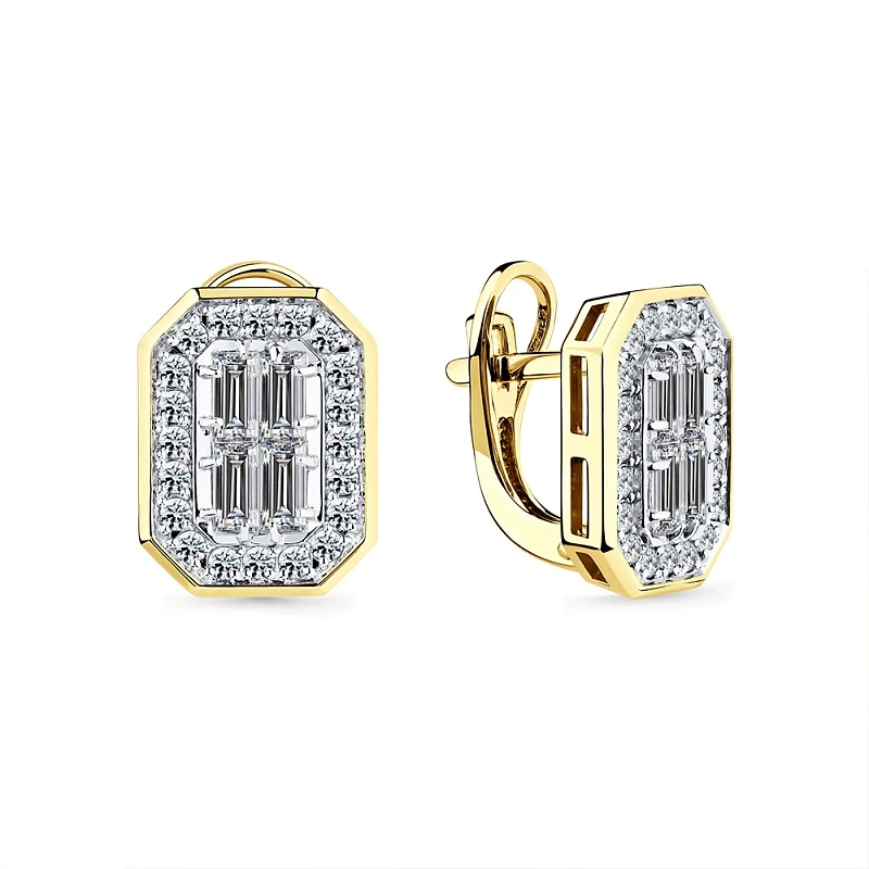 Серьги  золотые с природным бриллиантом