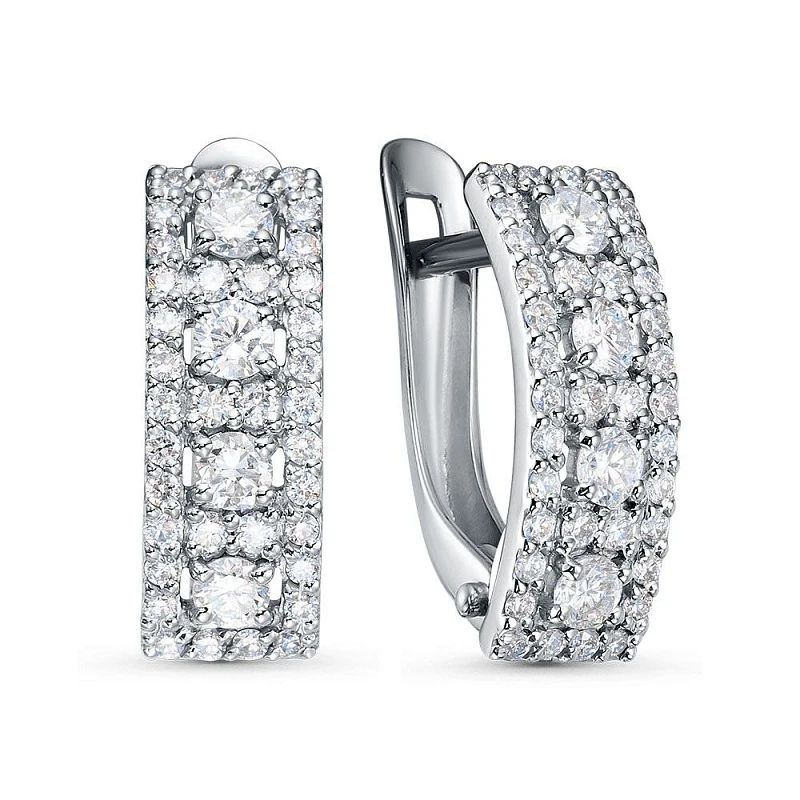 Серьги  из белого золота с выращенным бриллиантом