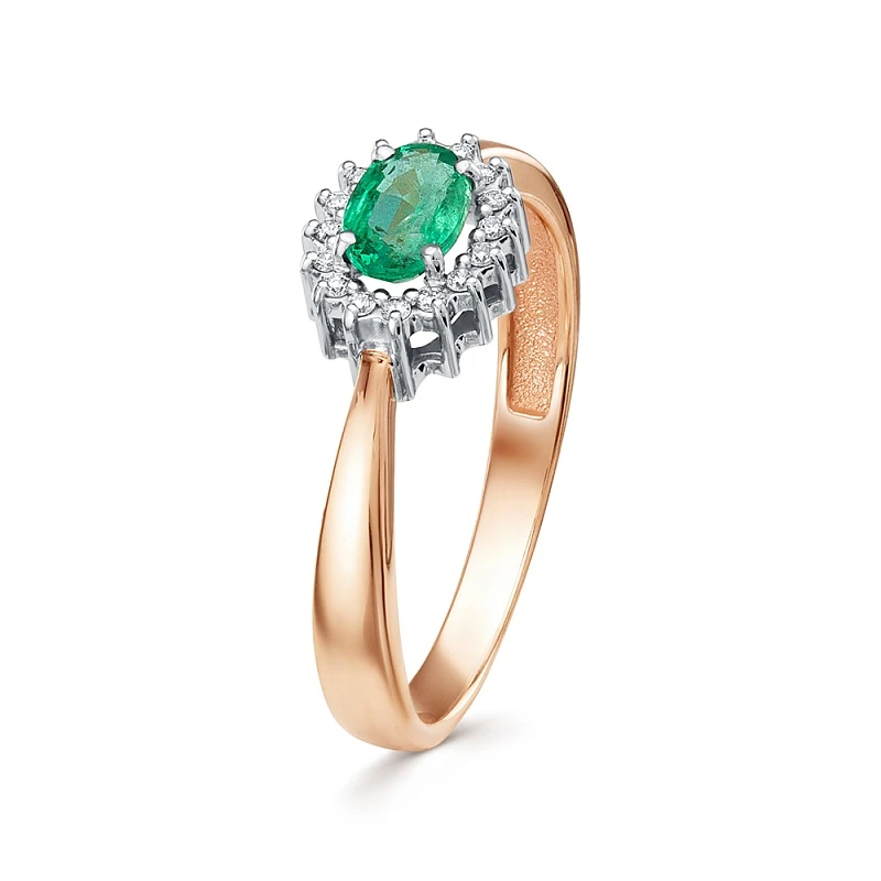 Кольцо  из комбинированного золота с изумрудом