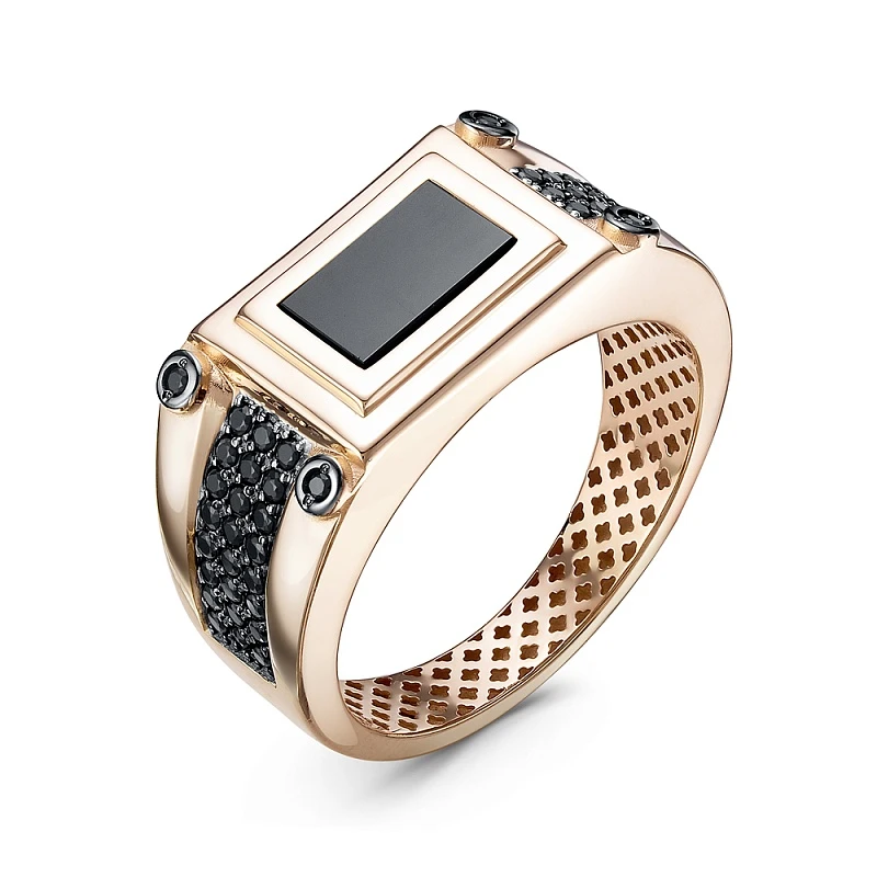 Кольцо  из красного золота с ониксом