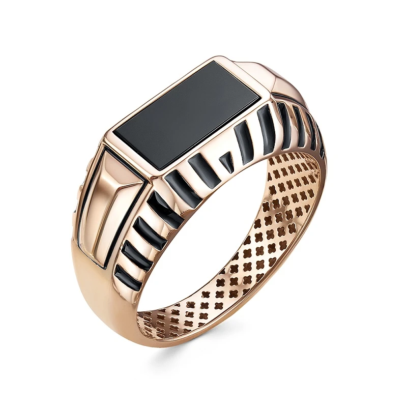 Кольцо  из красного золота с ониксом