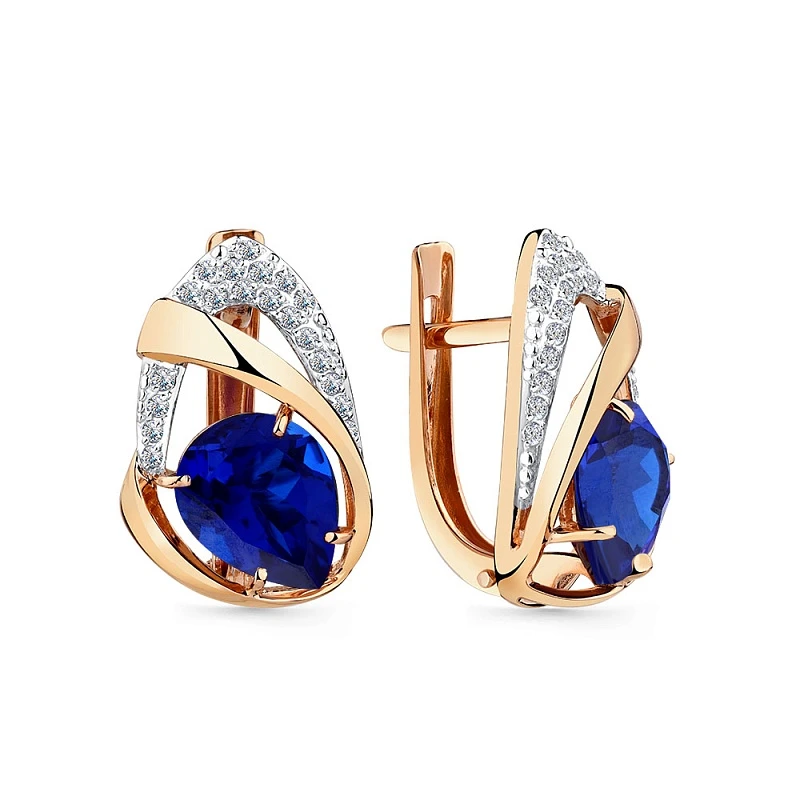 Серьги  из красного золота с корундом