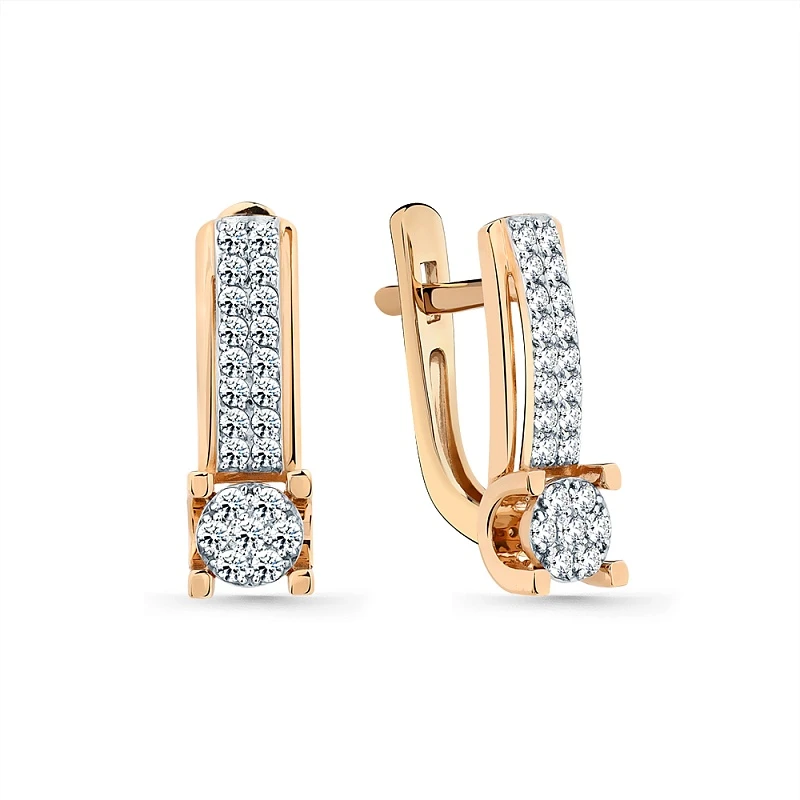 Серьги  из красного золота с природным бриллиантом