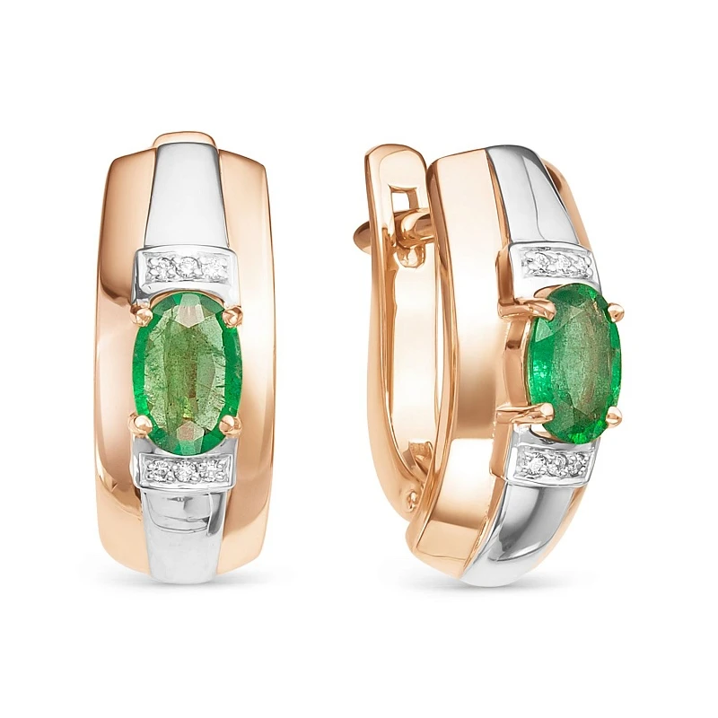 Серьги  из комбинированного золота с изумрудом