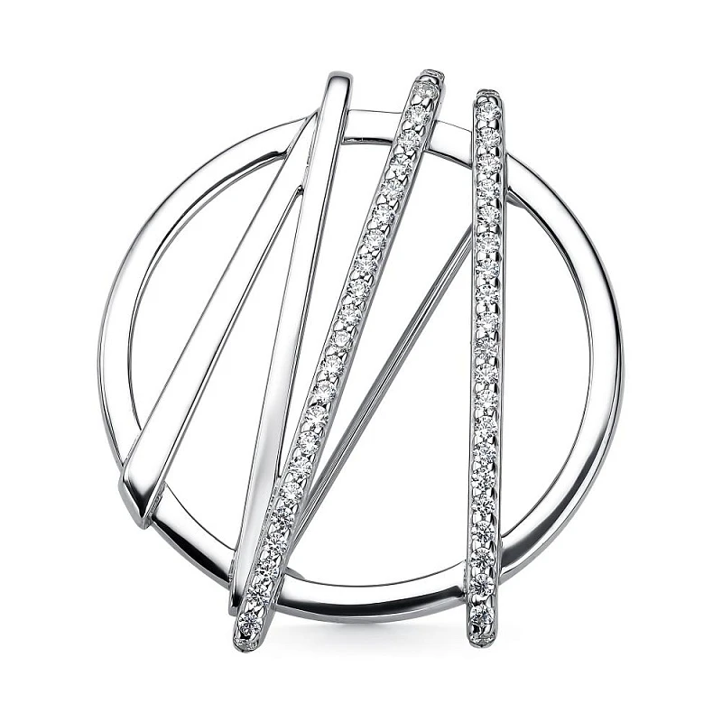 Брошь  серебряная с фианитом