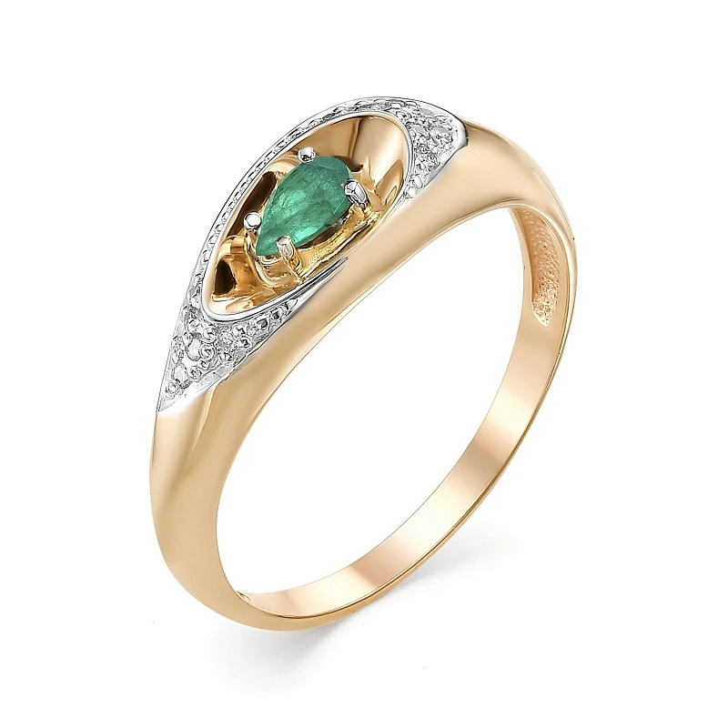 Кольцо  из красного золота с изумрудом
