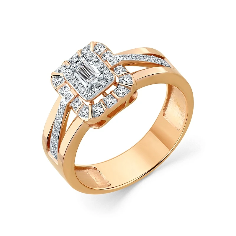 Кольцо  из красного золота с природным бриллиантом