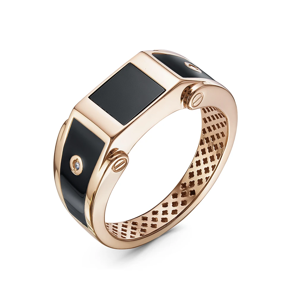 Кольцо  из красного золота с ониксом