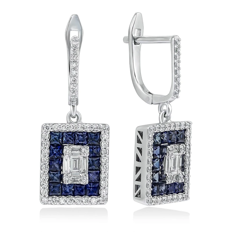 Серьги  из белого золота с сапфиром