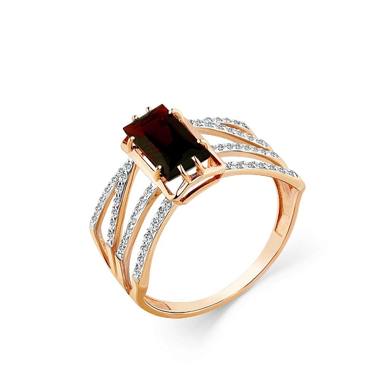 Кольцо  из красного золота с гранатом