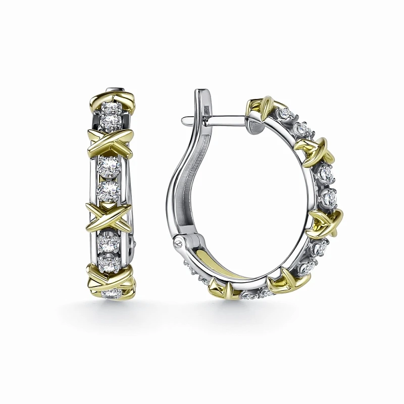 Серьги  из комбинированного золота с природным бриллиантом