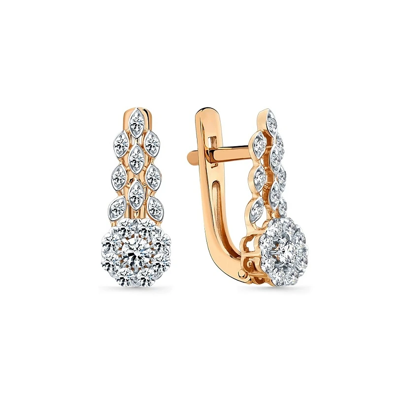 Серьги  из красного золота с природным бриллиантом