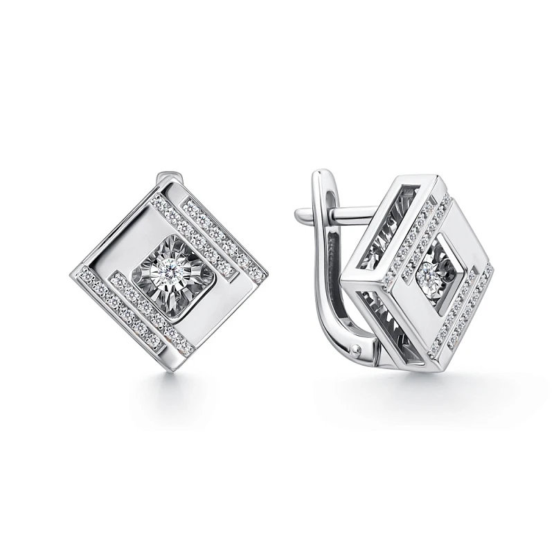 Серьги  из белого золота с природным бриллиантом