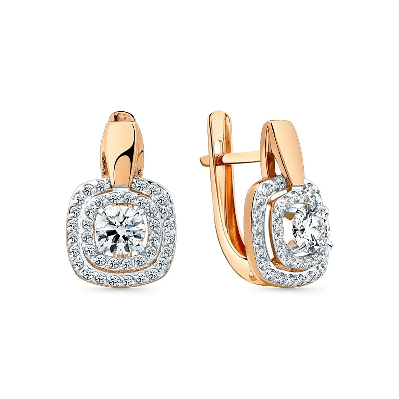 Серьги  из красного золота с фианитом