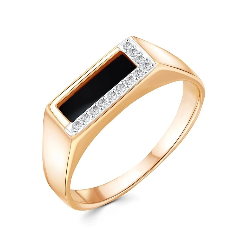 Кольцо  из красного золота с ониксом