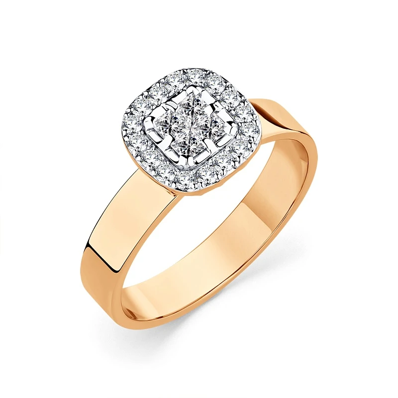 Кольцо  из красного золота с природным бриллиантом