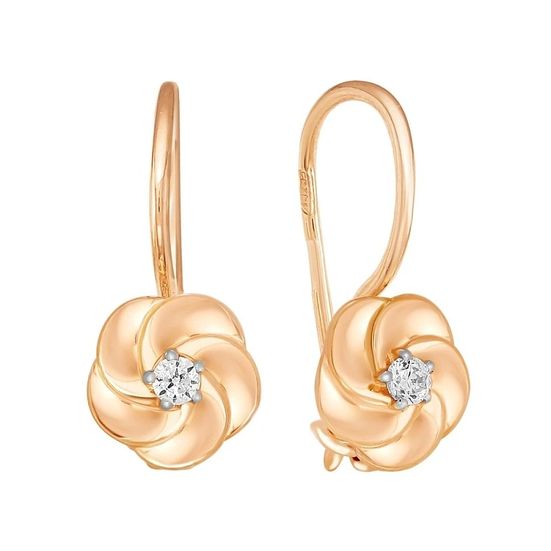 Серьги  из красного золота с фианитом