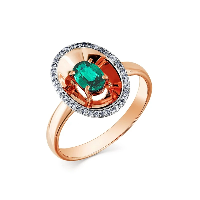 Кольцо  из красного золота с изумрудом