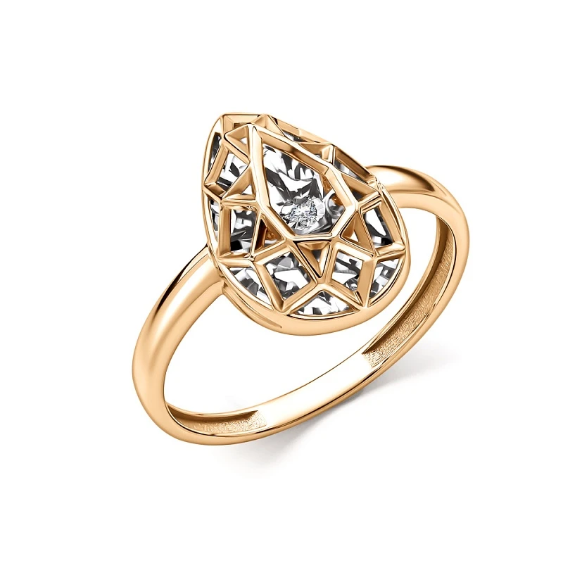 Кольцо  из комбинированного золота с природным бриллиантом